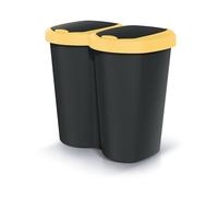Prosperplast Keden Compacta B Duo 40L Papelera Doble de Plástico, Cubo de Basura Moderno, Dos Tapas Independientes una sola Cámara, Clasificación de Residuos, para Hogar u Oficina (amarillo/negro)