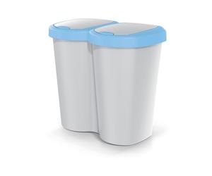 Prosperplast Keden Compacta B Duo 40L Papelera Doble de Plástico, Cubo de Basura Moderno, Dos Tapas Independientes una sola Cámara, Clasificación de Residuos, para Hogar u Oficina (azul/ceniza)