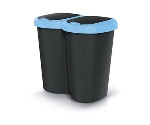 Prosperplast Keden Compacta B Duo 40L Papelera Doble de Plástico, Cubo de Basura Moderno, Dos Tapas Independientes una sola Cámara, Clasificación de Residuos, para Hogar u Oficina (azul/negro)