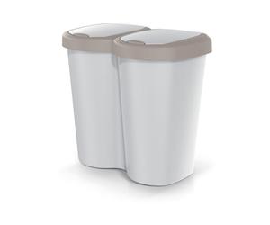 Prosperplast Keden Compacta B Duo 40L Papelera Doble de Plástico, Cubo de Basura Moderno, Dos Tapas Independientes una sola Cámara, Clasificación de Residuos, para Hogar u Oficina (marrón/ceniza)