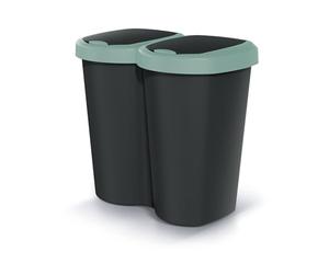 Prosperplast Keden Compacta B Duo 40L Papelera Doble de Plástico, Cubo de Basura Moderno, Dos Tapas Independientes una sola Cámara, Clasificación de Residuos, para Hogar u Oficina (verde/negro)