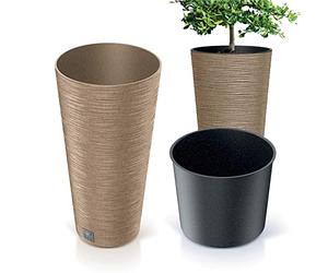 Prosperplast Maceta Alta Redonda Furu Slim Eco Wood, con depósito Interior, Natural, 30x30x57,5 cm