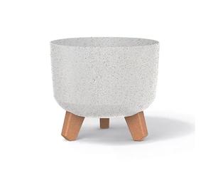 Prosperplast Maceta Gracia ECO Wood con patas extraíbles, adecuada para interior y exterior, fabricada en material que contiene hasta un 33% de madera (blanco ECO, 200 mm)