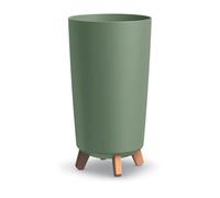 Prosperplast Maceta Gracia Tubus Slim Alta con Patas Verde Tierra, 23,9x23,9x44,5 cm - Uso Interior y Exterior para Jardín, Terraza y Balcón