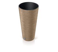 Prosperplast Macetero 2 en 1 con cubo interior, maceta de plástico, aspecto acanalado, diámetro de 25 cm (marrón)
