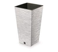 Prosperplast Macetero 2 en 1 con Cubo Interior, Maceta de plástico de Madera, Aspecto de cincel, 26,5 cm x 2 6,5 cm x 50 cm (Blanco)