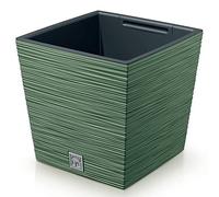 Macetero color verde tierra, con depósito, colección FURU, de 29,5 x 29,5 x 29 cm, capacidad de 14 L.