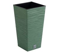 Macetero color verde tierra, con depósito, colección FURU, de 34,5 x 34,5 x 66 cm, capacidad de 24 L.