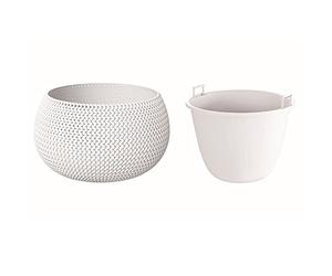 ProsperPlast Nitly Maceta Redonda con deposito Splofy Bowl de plastico en Color Blanco (Largo) x 23,9 (Ancho) x 16,1 (Altura) cm