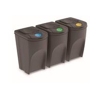 Prosperplast Set de 3 cubos de basura KEDEN SORTIBOX reciclaje gris 3x35L