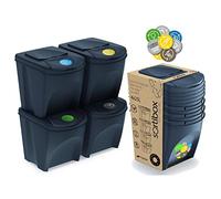 Prosperplast Set de 4 cubos de basura KEDEN SORTIBOX papelera reciclaje, antracita, volumen 4x25L