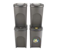 Cubo de Reciclaje Ecólogico Juego de 4 Cubos de Basura 4x35L Apilable Gris 140L