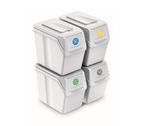 Prosperplast Set de 4 Cubos de Basura KEDEN SORTIBOX para Reciclado, Blanco, Volumen 4x20L