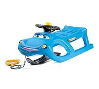 Prosperplast Trineo Zigi-Zet Steering-en Forma de Coche, Acero y Cuerda-con Volante y bocina, y Pala deslizadora direccionable, Azul, 91.3x44.9x36.200000000000003 cm