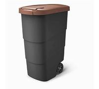 Prosperplast Wheeler Contenedor de basura con ruedas y tapa Universal Papelera de 90 litros (Marrón)