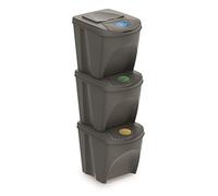 Prosperplast ZA906 - Juego de 3 Cubos de Reciclaje, Plástico, 3 x 25 litros, Color Gris