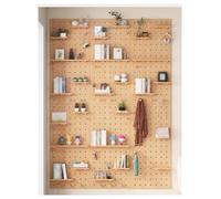 Proste opcje instalacji: można łatwo zainstalować Organizador de pared de tablero perforado con ganchos y estantes en varios tamaños.(Wood Color,60x80cm/23.6x31.4in)