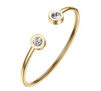 PROSTEEL 18K Oro Baño Pulsera Bangle Abierto Mujer Pulsera Metal Hipoalergenico Pulsera Ajustable con Piedra de Nacimiento Abril