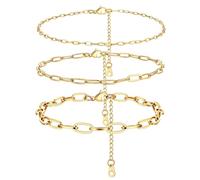 PROSTEEL 3Pcs Tobilleras Pulseras Dorado Acero Inoxidable 2mm 3mm 6mm Cadena de Clip 3 Piezas Pulseras de Tobillo Conjunto Oro Joyas de Mujer Chica para Verano Playa 22cm