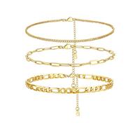 PROSTEEL 3Pcs Tobilleras Pulseras Mujer Dorado Acero Inoxidable Oro 14K Cadena Cubana Cadena de Clip Cadena Figaro 3 Piezas Pulseras de Tobillo Conjunto Joyas de Mujer Chica para Verano Playa 22cm