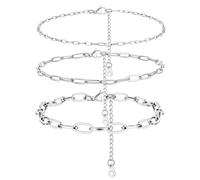 PROSTEEL 3Pcs Tobilleras Pulseras Plata Acero Inoxidable 2mm 3mm 6mm Cadena de Clip 3 Piezas Pulseras de Tobillo Conjunto Plateado Joyas de Mujer Chica para Verano Playa 22cm