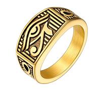 PROSTEEL Anillo Ojo de Horus con Cruz de Vida, Anillo 59 Sello Mujer Religioso Egipto, Dorado