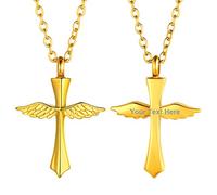 PROSTEEL Colgante de Cruz ala para Cenizas Perro Humanas Cremacion Funeral, Chapado en Oro de 18K