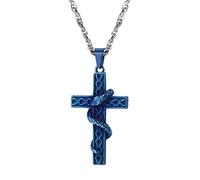 PROSTEEL Colgante de Nehustán Cruz con Serpiente Colgante de Hombre con Cadena Forzada Doble 60cm Ajustable, Azul
