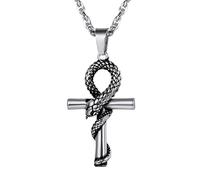PROSTEEL Collar de Cruz Ankh con Serpiente Estilo Retro Acero Inoxidable, Colgante de Cruz Anj Egipcia con Cadena 60cm Ajustable
