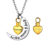 PROSTEEL Collar Guarda Ceniza I Love You To The Moon and Back, Luna Corazon Colgante para Meter Cenizas Humanas Perro Gato, Acero Inoxidable