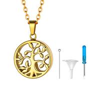 PROSTEEL Collar para Cenizas Mascota Humanas Forma Arbol de la Vida Chapado en Oro 18K, Colgante Cenizas Cremacion