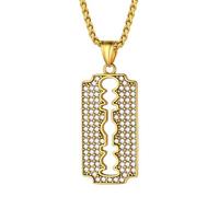 PROSTEEL CZ Collar Hoja Repuesto para Afeitar, Oro Bañado, Joyeria Rock Hip Hop