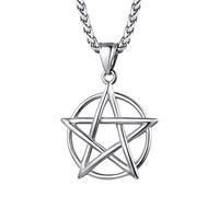 PROSTEEL Estrella Salomon Satan Wicca Colgante Pentaculo con Circulo Amuleto Proteccion Acero Quirurgico Plateado