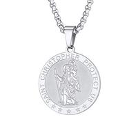 PROSTEEL Patron San Cristobal Platino Collar Medalla Redonda Religioso Catolico, Santo Cristol Protegenos