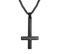 PROSTEEL Personalizable Collar Cruz Invertida Simbolo Anticristiano, Colgante Crucificcion de San Pedro (Negro)