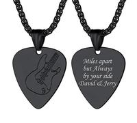 PROSTEEL Puas Metal para Tocar Guitarra Colgante Plumilla Pick de Guitarra con Collar Negro 55cm Largo, Puede Poner Nombre