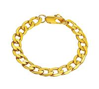 PROSTEEL Pulsera Hombre Cubana 21cm Largo Dorada Eslabones Planos Cuba Curb 9mm Ancho