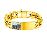 PROSTEEL Pulseras Oro Esclavas con Foto Dentro y Mensaje Personalizable -23cm Largo