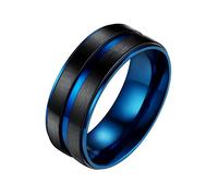 PROSTEEL Un Anillo Compromiso Hombre, Anillo de Titanio Negro Promesa Regalos para Novio Dia San Valentin, Azul Negro