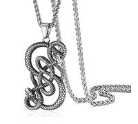 PROSTEEL Vintage Colgante Serpiente Oroboros Loki Viking Nordico para Hombres Chicos, Cadena Wicca Serpiente Proteccion, Platino