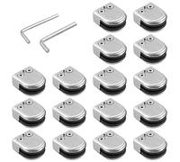 Proster Abrazaderas de Vidrio 9-10mm 16 PCS Clip de Vidrio de Acero Inoxidable 304 Cepillado Soporte de Vidrio Ajustable de Base Plana para Escalera Barandilla