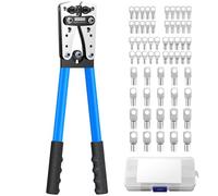 Proster Crimpadora Ajustable 6-50mm² (10-0 AWG) con Terminales de Cobre Estañado - Herramienta Profesional para Baterías y Cableado Eléctrico - Kit Incluye 85 Piezas y Mecanismo Giratorio de Alta Prec