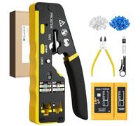 Proster Crimpadora RJ45 para Cable CAT6 y Teléfono 6P con Pelacables, Tijera y Tester - Kit Completo para Redes Profesionales y Hogar