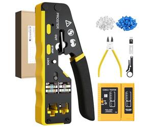 Proster Crimpadora RJ45 para Cable CAT6 y Teléfono 6P con Pelacables, Tijera y Tester - Kit Completo para Redes Profesionales y Hogar