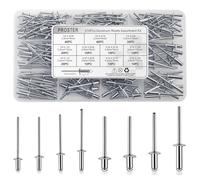 Proster Kit de remaches ciegos de 210 unidades, surtido de remaches de aluminio de 8 tamaños para chapa, industria, plástico con caja de almacenamiento