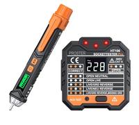 Proster LCD Buscapolos, Detector de Voltaje Sin Contacto 12V-1000V/48V-1000V Probador de Voltaje con Alarma Audible Comprobador de Enchufes con Prueba RCD y 7 Patrones de Luz LED