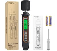 Proster Medidor Decibelios Profesional 30-130dB Sonómetro Digital Portátil con Pantalla LCD Luz de Fondo Precisión ±2dB Ponderación A Rango Amplio FAST/SLOW HOLD Medición Temperatura para Casa Oficina