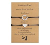 Prosy - Juego de pulseras negras simples para madre e hija, línea de cera de mariposa, accesorios de pulsera tejidos a mano para mamá y yo para mujeres y niñas (En forma de corazon)