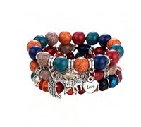 Prosy Pulsera apilable de elefante de cuentas multicapa para mujer, 3 unidades, One Size, Metal, Sin piedra preciosa