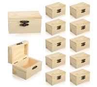 prota Mini cofre del tesoro, 12 unidades, cofre del tesoro para cumpleaños infantiles, cofre del tesoro sin grabado, caja de madera con tapa para pintar y manualidades, cumpleaños DIY